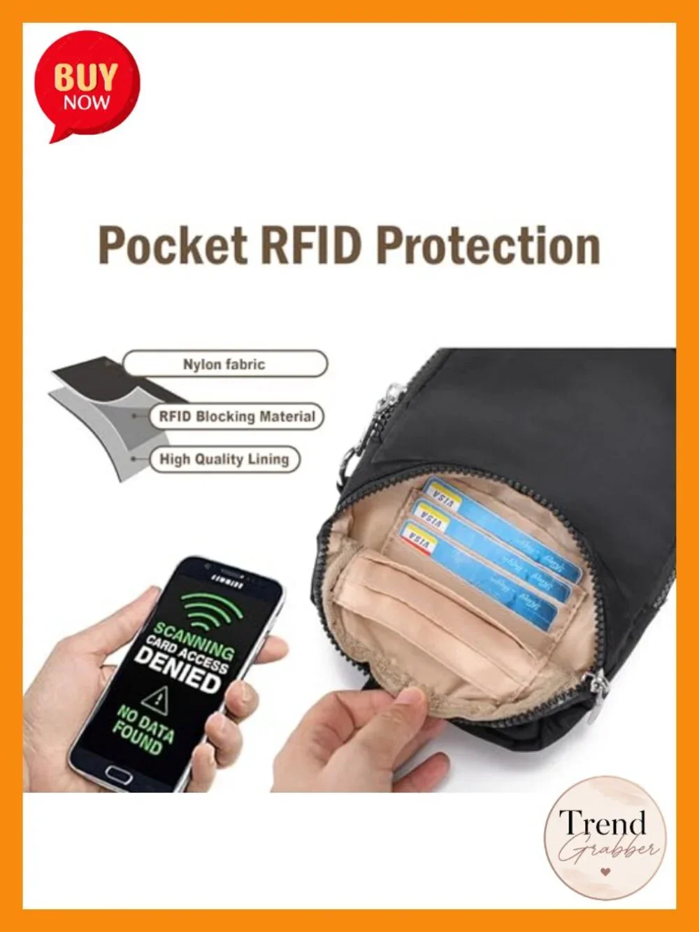 Women's Anti Theft RFID Crossbody Sling Bag with Adjustable Strap Nylon
